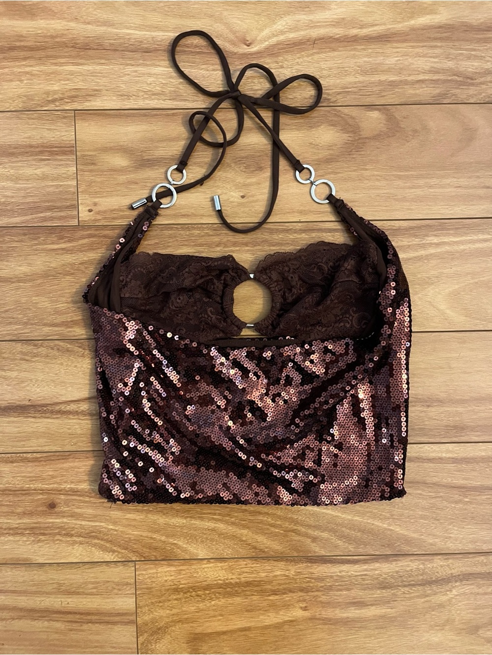 Outcast Sequin and Lace Halter Crop Top